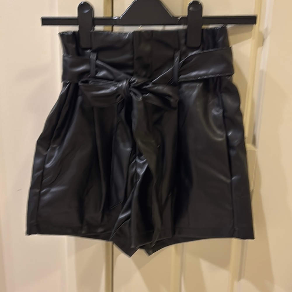 Black Faux‎ Leather Women Shorts
